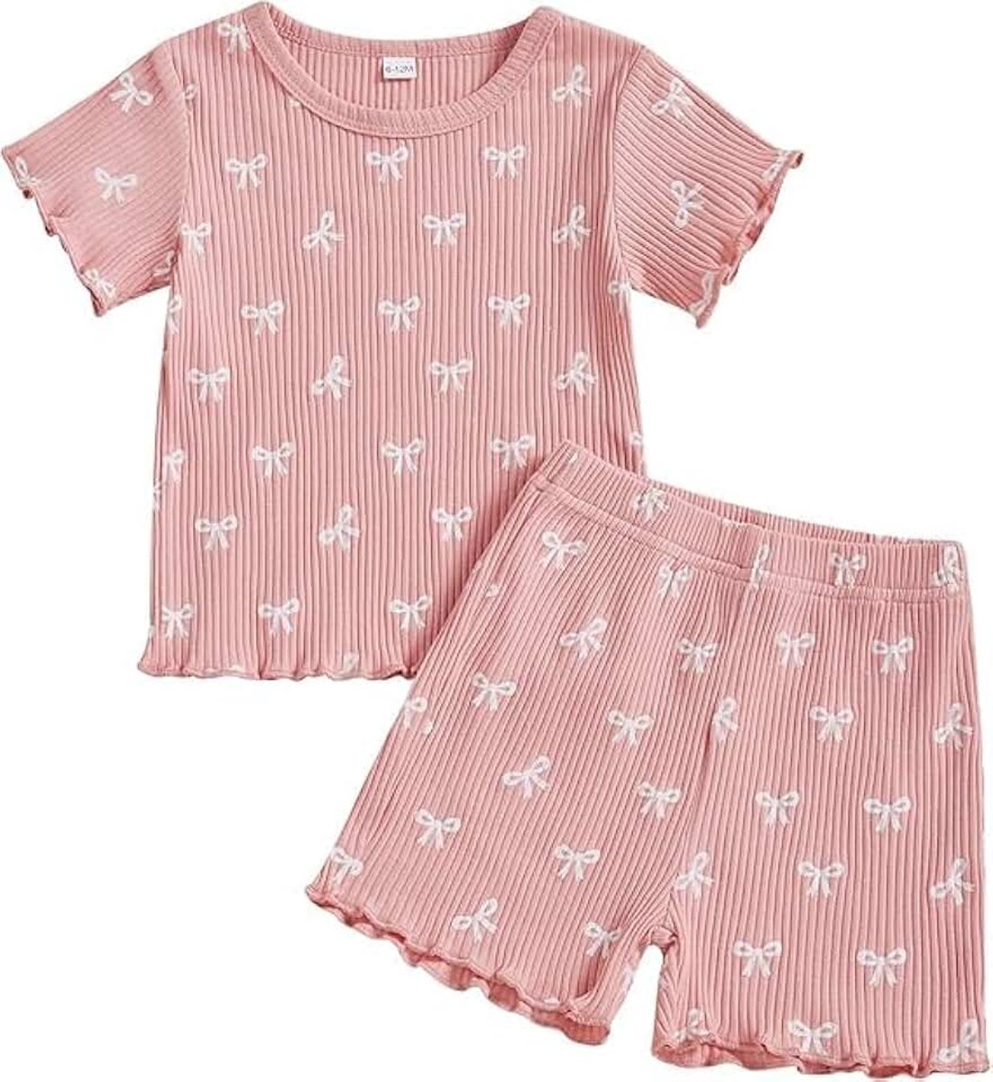 Baby Meisje Zomer Kleding Ruche Geribbelde Gebreide Korte Mouwen Leuke Boog T-shirt Tops En Shorts Outfit