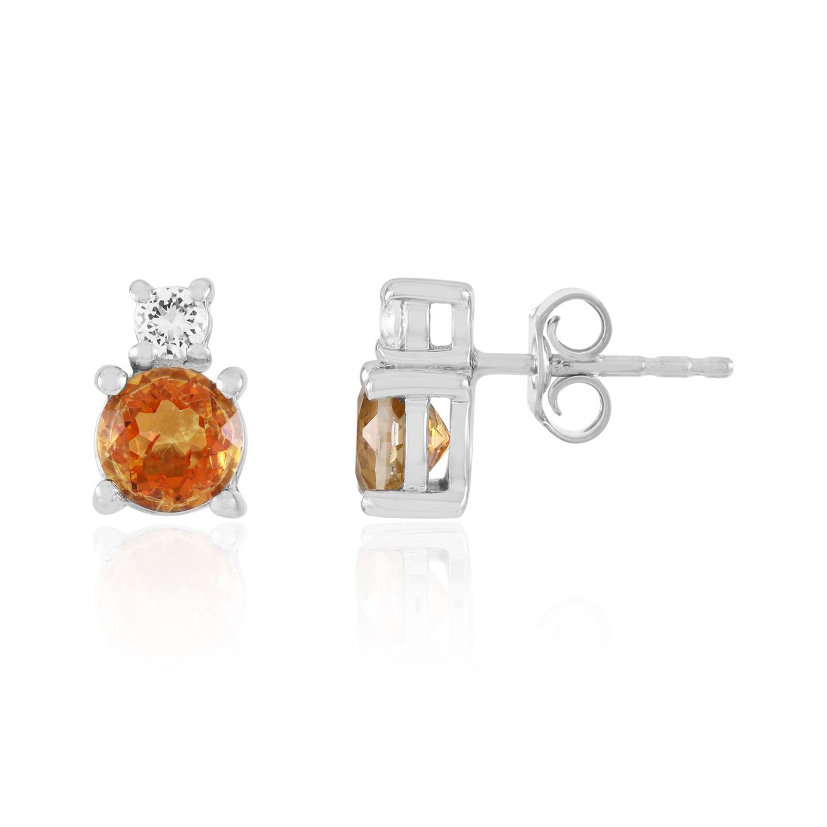 Cavill - Zilveren Oorbellen met 18K Goud Verguld - 1,6 ct Oranje Kwarts & 0,23 ct Witte Topaas - Rond - Elegant & Stijlvol