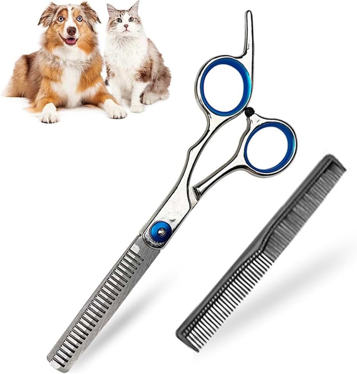 10 stuks professionele uitdunschaar voor honden, met 1 stuk scheerkam, vachtscheermes voor hond en kat, veiligheidsronde punt, roestvrijstalen vachtscheermes