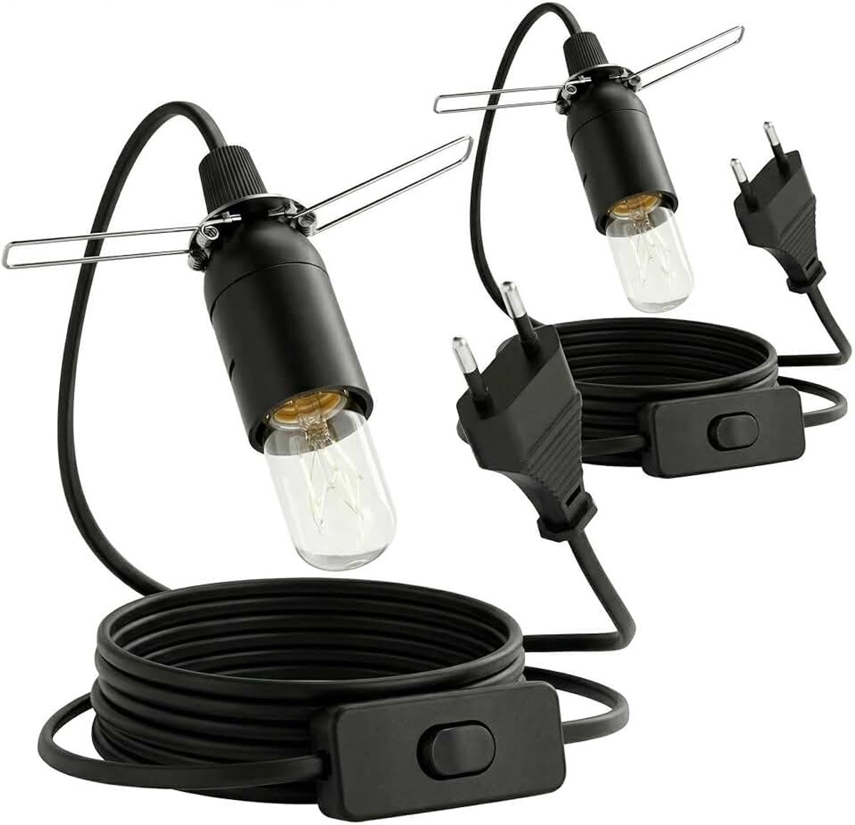 Lamphouder met kabel en schakelaar, EU-stekker, 2 stuks, zwarte kabel, schakelaar, E14-fitting, netsnoer, lampophanging voor lampophanging, hanglamp, plafondlamp, doe-het-zelf lampen