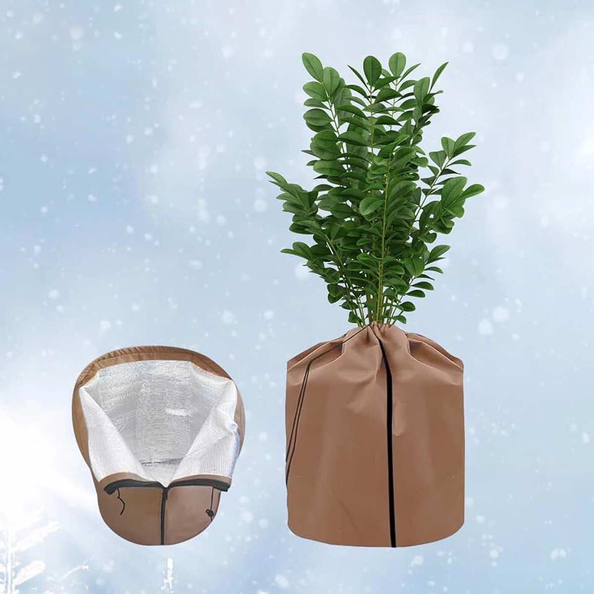Potbescherming, 45 x 50 cm, winterbescherming voor potplanten met trekkoord en ritssluiting, vorstbescherming voor oleander, olijfbomen en struiken, ademend en wortelwarm