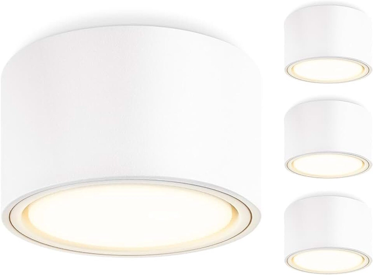 4x LED opbouwspots Wit - Ø95x55mm - Plafondspots Met 6W 680LM GX53 Modul 230V-3000K Warm wit - Plafondspots Aluminium, opbouwlamp, opbouw plafondlamp