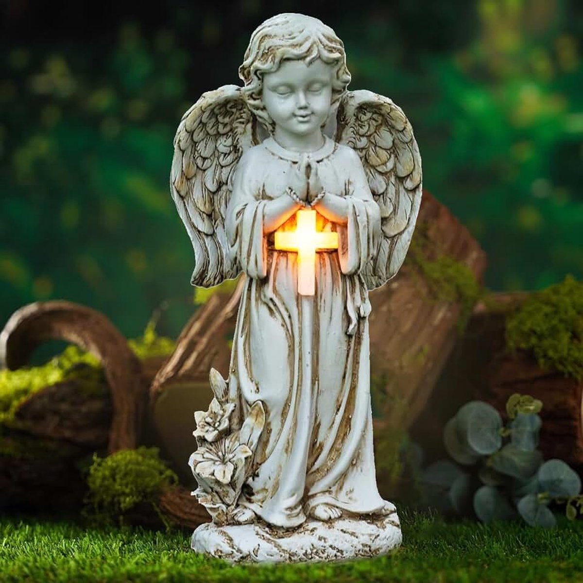 Beelden op zonne-energie, tuindecoratie, tuinsculptuur, zonne-energie biddende engellamp, buitendecoratie, decoratieve engelsculptuur voor gazon, binnenplaats, terras
