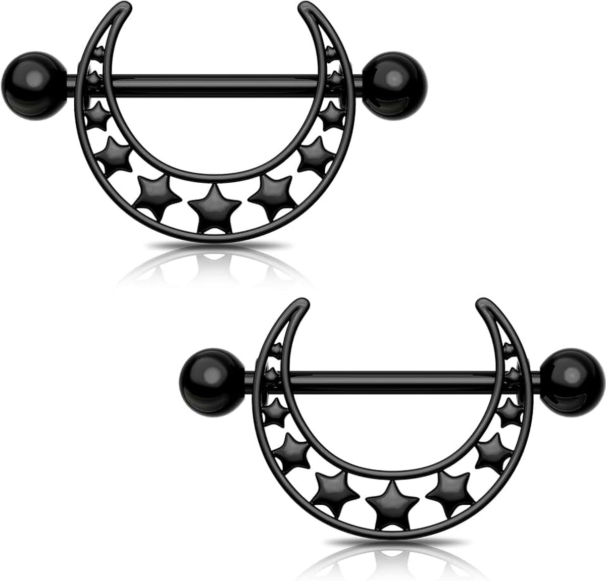 Zwarte Tepelringen Ster Barbell Holle Patroon Tepelstaven 316L Rvs Piercing Bar 14mm Shield Ringen, 14mm, Roestvrij staal