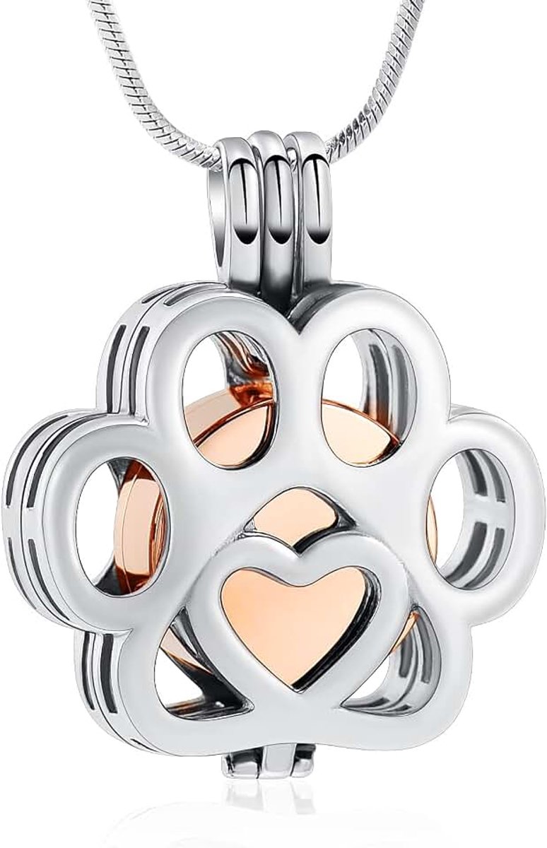 Pet Cremation Jewelry - Paw Print Urn Ketting voor As - Roestvrij Staal Ash Memorial Ketting voor Vrouwen & Mannen, Mittelgroße, Roestvrij staal Zirkonia Steen, Zirkoon Diamant Barnsteen