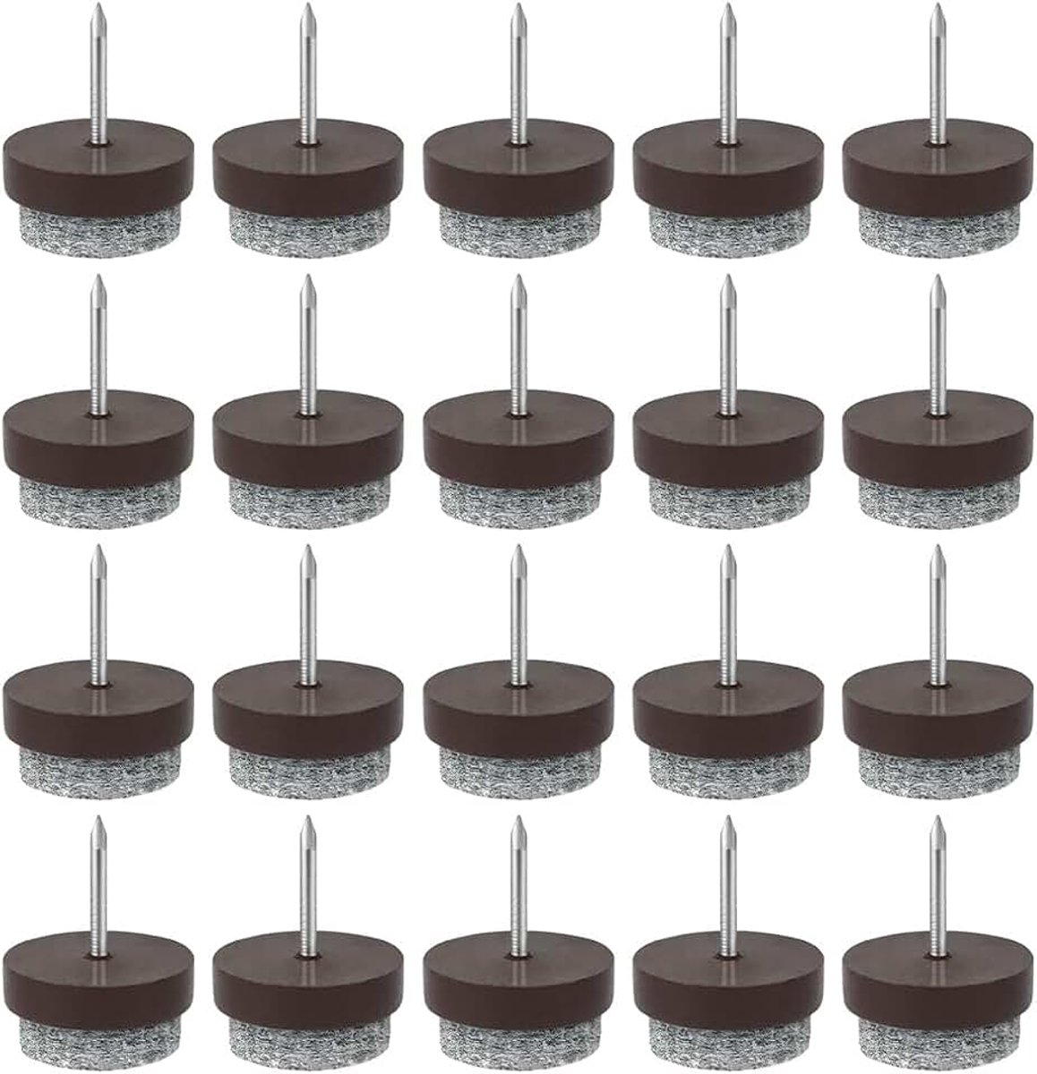 20 stuks meubelpads vloerbeschermers, 20 mm diameter stoelpoten, antislip, ronde schroefbare schuifregelaars voor stoel tafelmeubels (bruin)