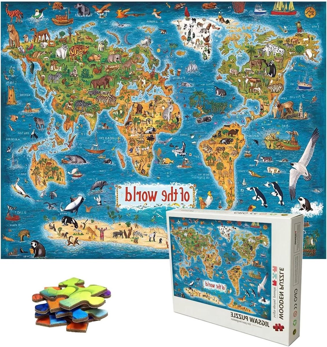 Puzzel Blauwe Kaart - Legpuzzel Volwassenen - Ontspanning en Geestelijke Training - Premium Lindehout Kwaliteit - 87 x 57 cm