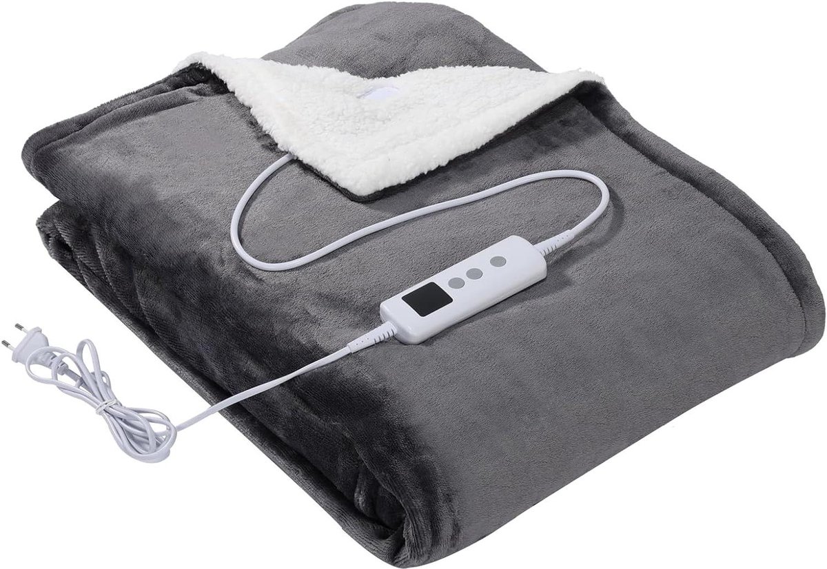 Verwarmde deken - Elektrische plaid - Comfort verhogen - 10 temperatuurniveaus - 130 x 180 cm - Donkergrijs