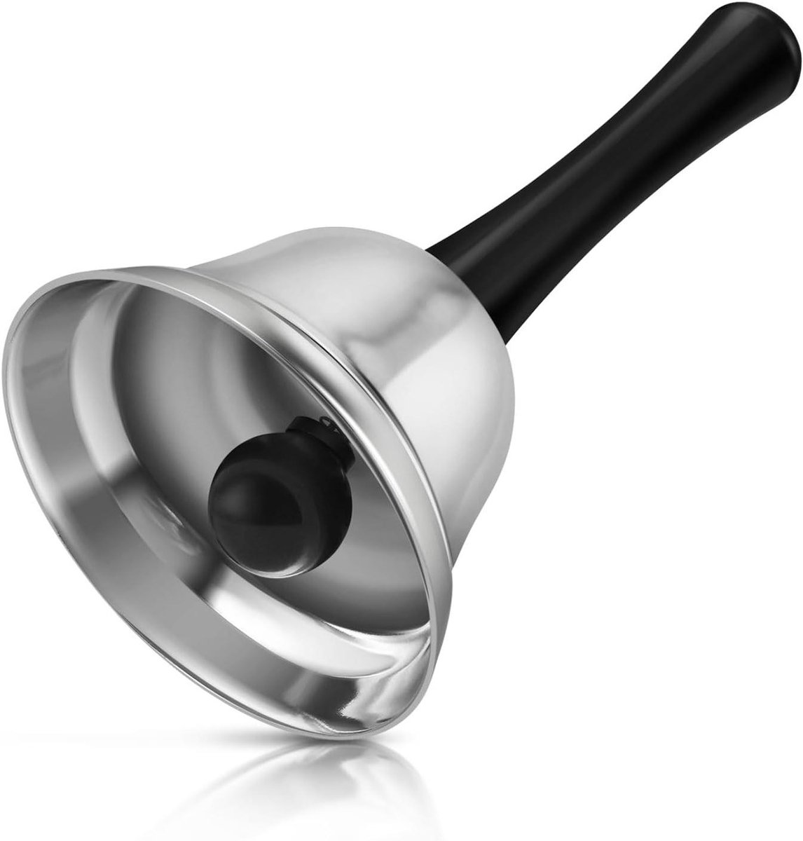 Hand Bell - Service Klok - Hulp Vragen - Melodisch Staal - 14 cm Hoog - Zilver Zwart