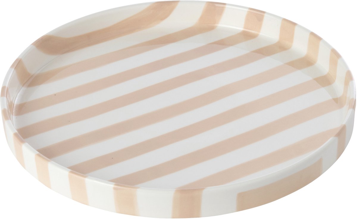 J-Line bord Gestreept - steengoed - lichtbeige/wit - large