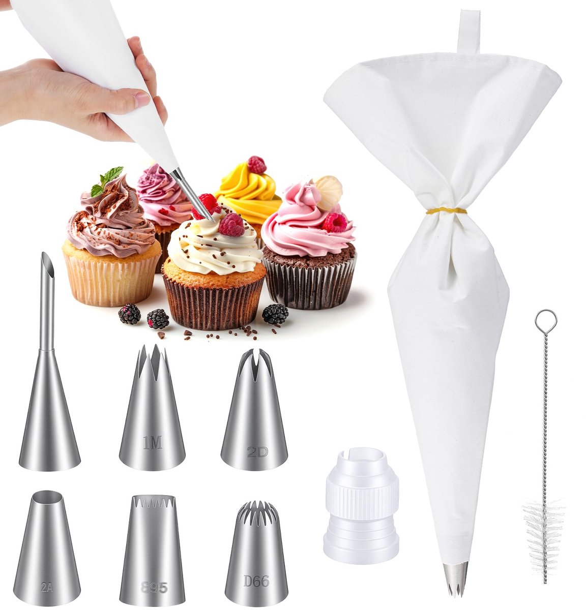 Spuitzakkenset, 2 stuks 38 cm spuitzakken inclusief buismondstukken, professionele slagroomzakken, voor taartdecoratie, koekjes, bakken (38 x 24 cm)