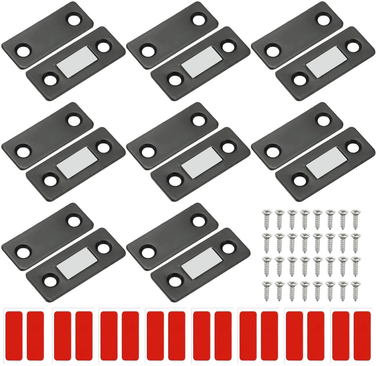 kastdeur, 8 paar magnetische kastdeur, zwarte magnetische deursluiters, meubelmagneten, met schroeven, voor kasten, kledingkasten, laden