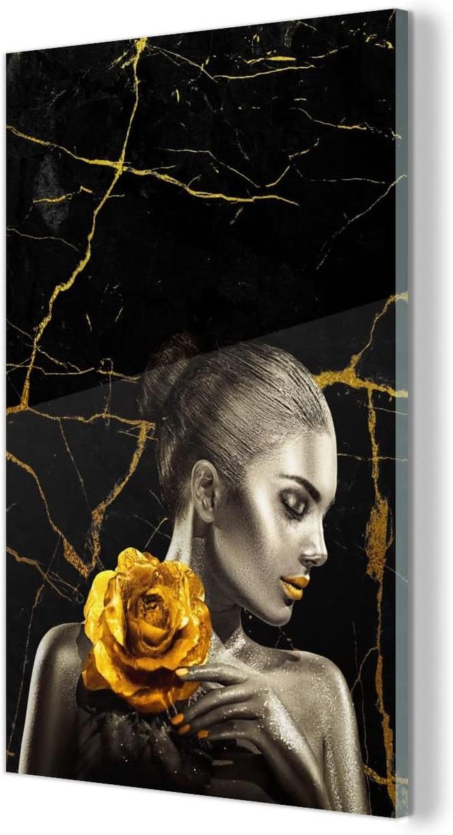 Glasschilderij Vrouw Rozen - Acrylglas Print Wanddecoratie - Woonkamer Decoreren - Extreem Scherpe Afdruk - 80x120 cm - Multi