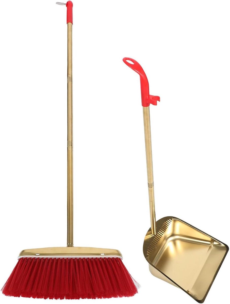 Bezem Stofblik Set - Gouden Schoonmaakset - Grondige Reiniging - Ruimtebesparend Ontwerp - 94 cm Lengte - Goud