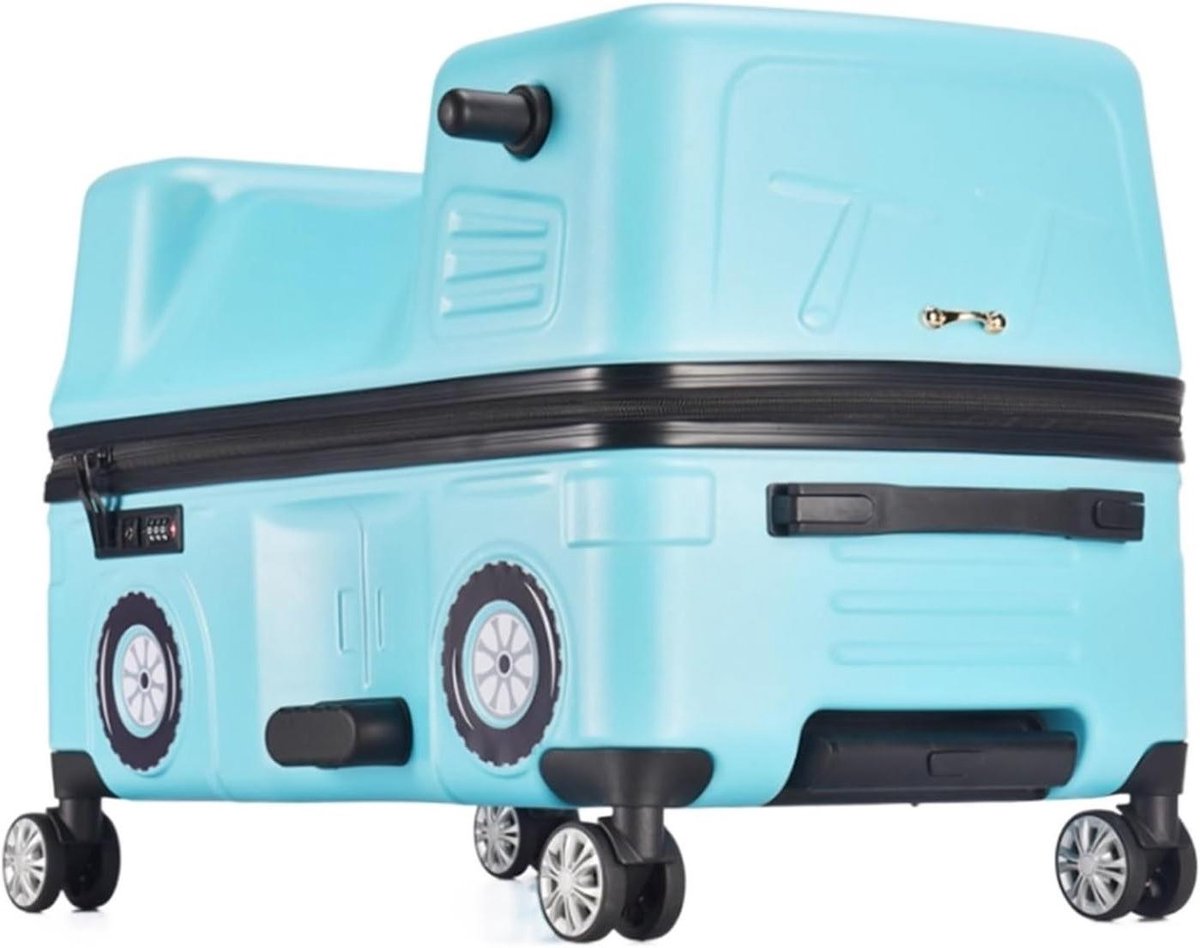 Reiskoffer Trolley - Kinderkoffer Rijdbaar - Vakantie Voorbereiden - Uniek Voertuig Design - 24 inch - Blauw