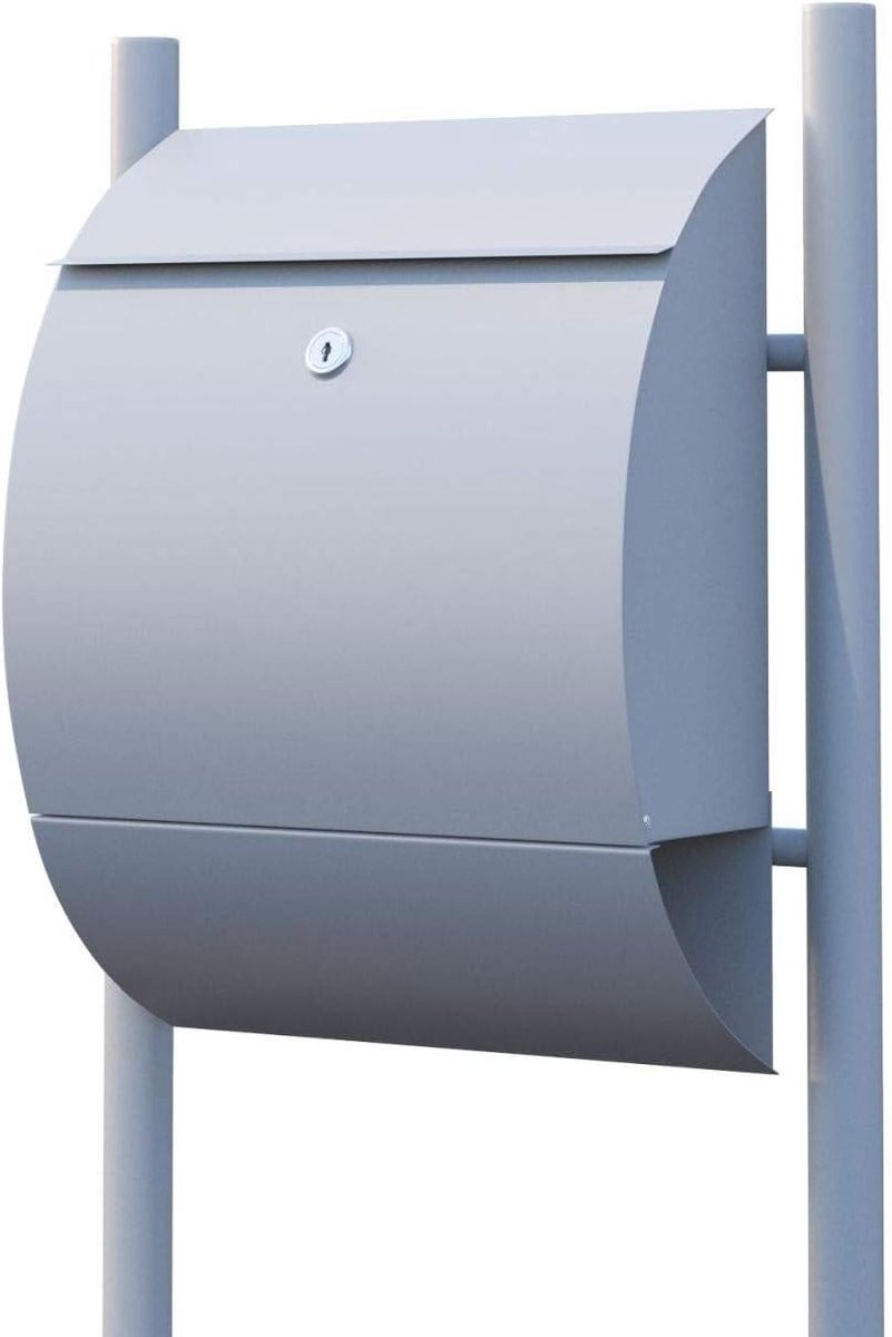 Staande brievenbus - Postbak design - Post ontvangen - Geïntegreerd krantenvak - 42 cm breed - Grijs metallic