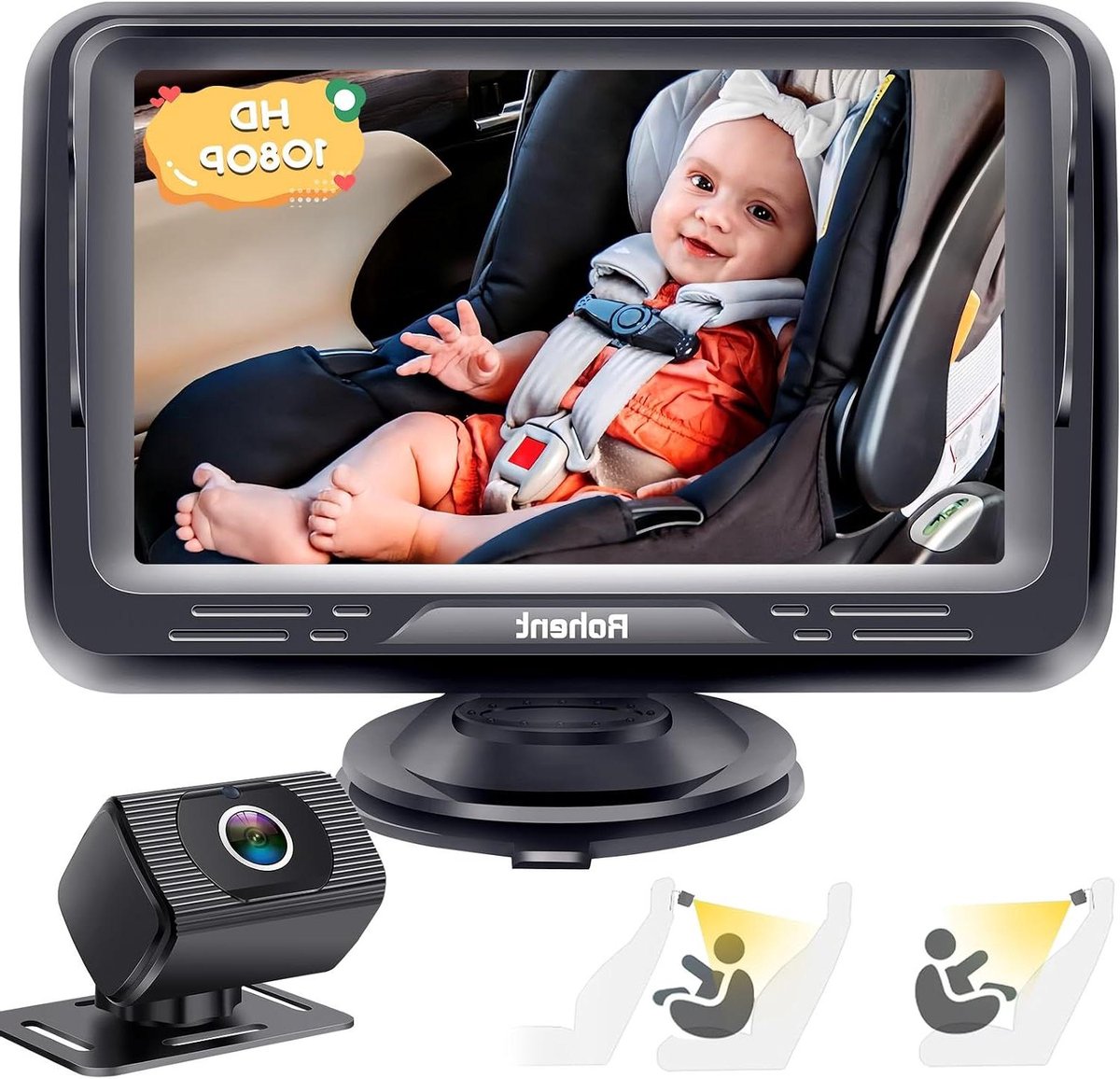 Babycamera Auto - Baby Monitor - Veilig Rijden - HD 1080P Nachtzicht - 150 Graden - Zwart