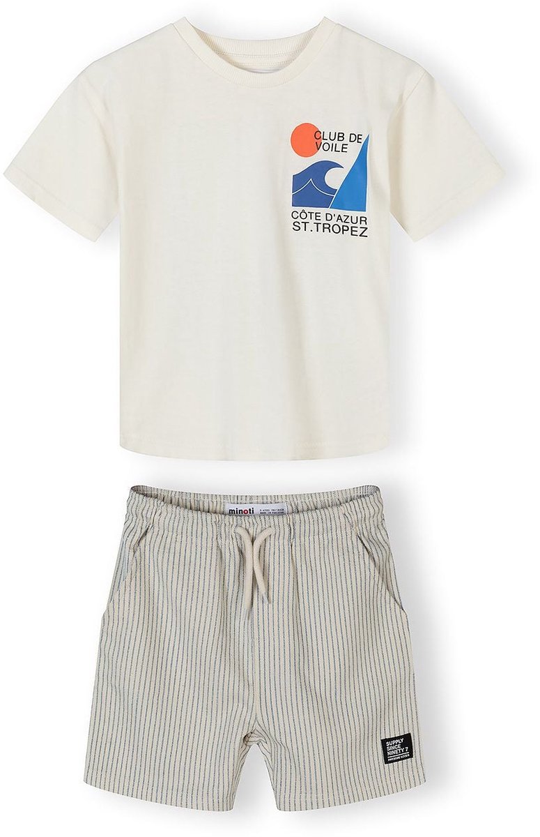 Minoti kleding set jongens t-shirt en short - 100% katoen - ecru