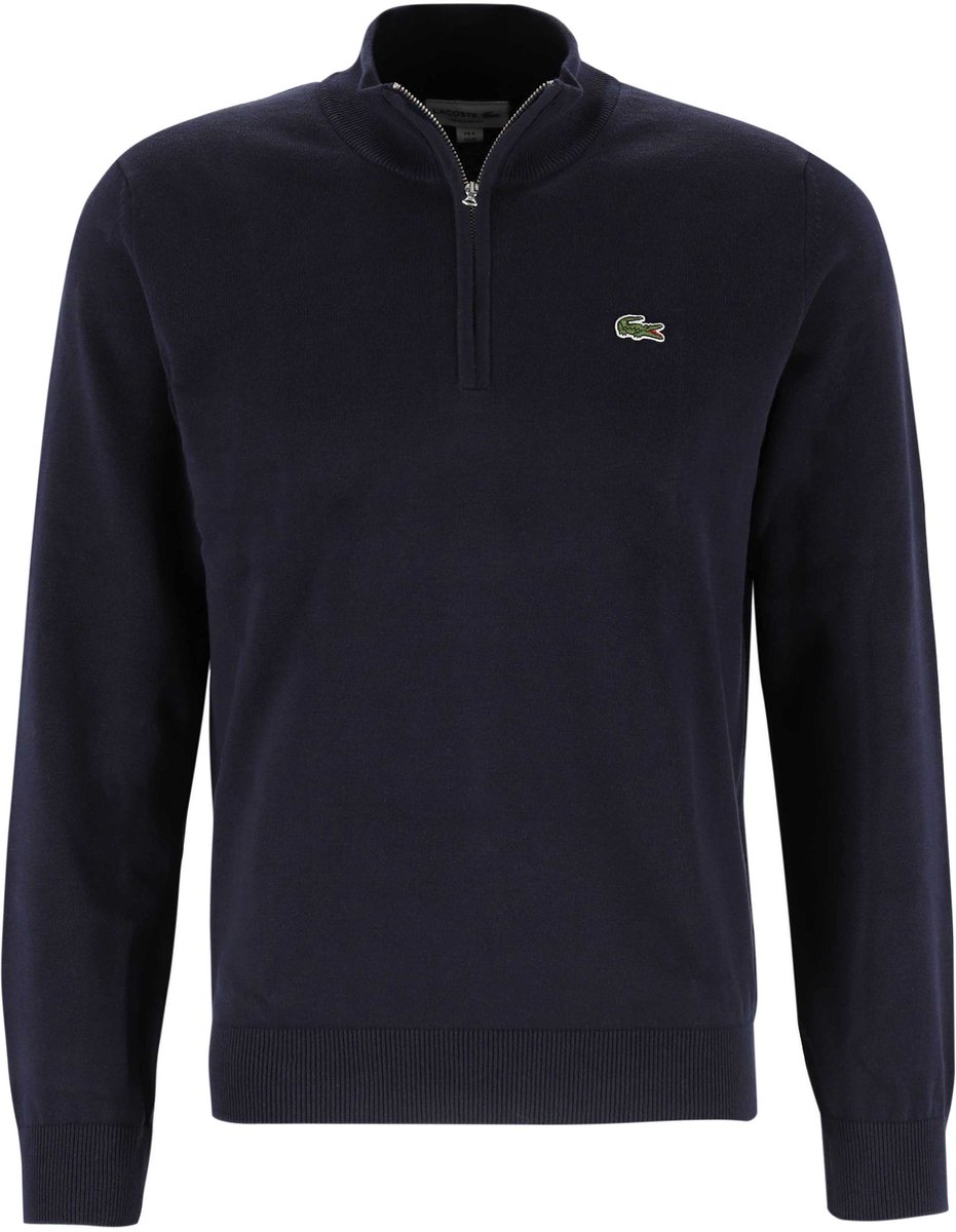 Lacoste heren schipperstrui katoen - met korte rits - navy blauw