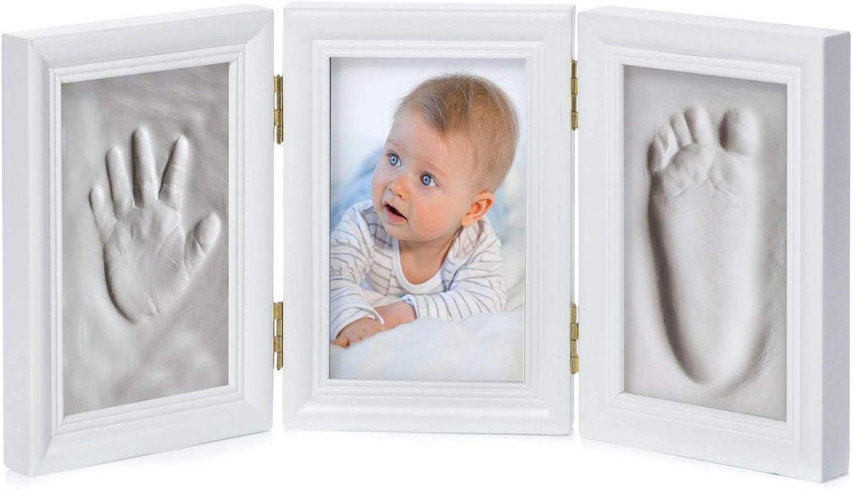 Baby fotolijst set - Gipsafdruklijst handvoet - Herinneringen vastleggen - Veilig en getest - 35 x 16 cm - Wit