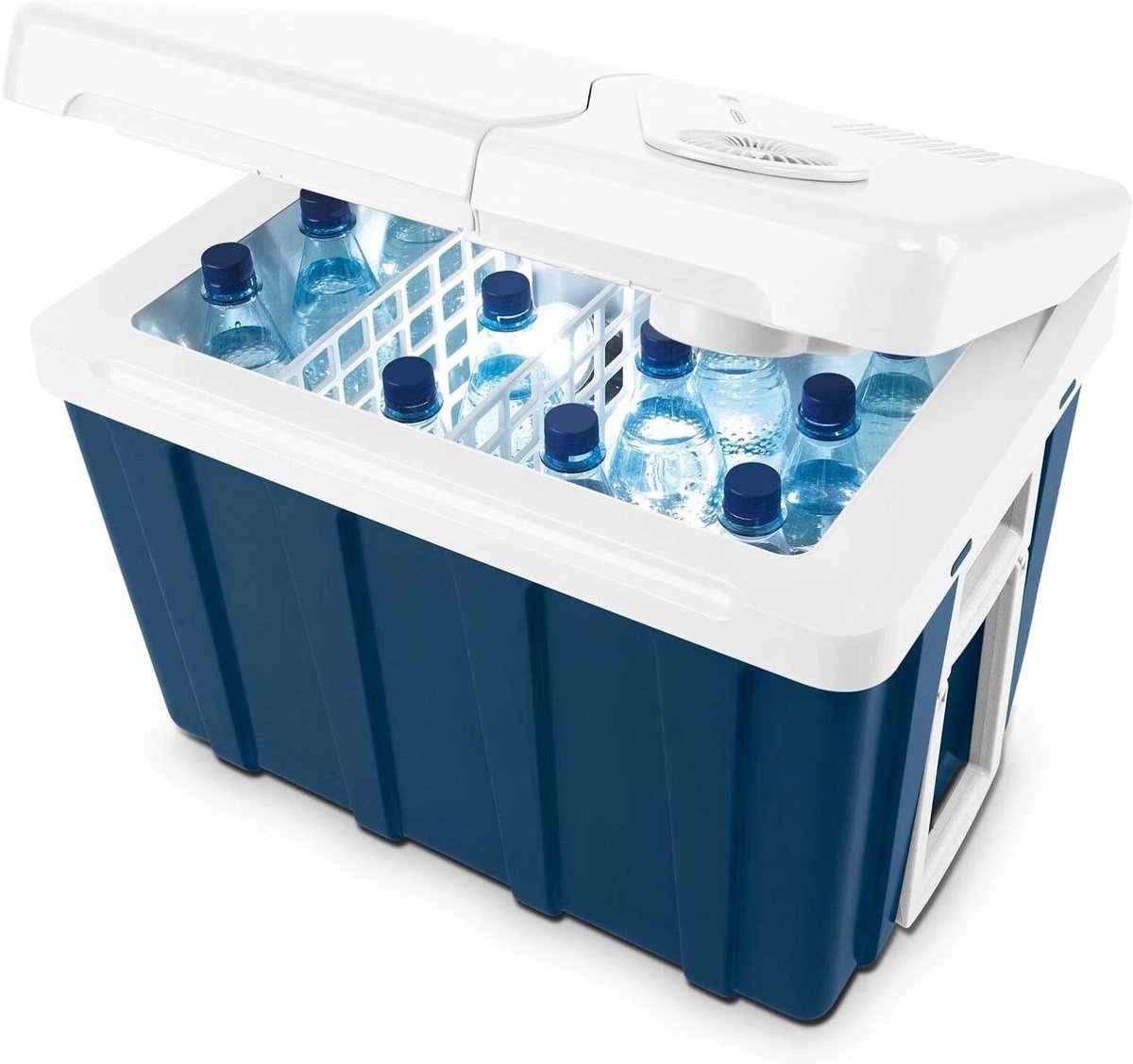 Thermo-elektrische koelbox - Draagbare koeler - Buitenactiviteiten - Dubbel voltage systeem - 39 liter - Blauw