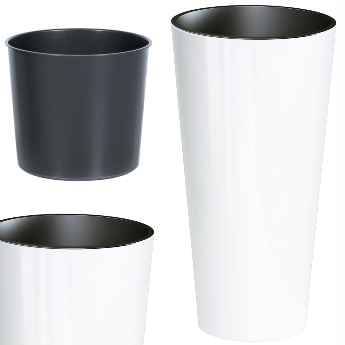 Bloempot Buiten Hoog Rond Tubus Slim Shine 15cm WIT Prosperplast