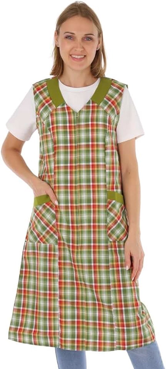 Ritsjas met ritssluiting voor dames - schort zonder arm - kookschort - huishoudschort - schort voor dames, geruit - katoen/polyester