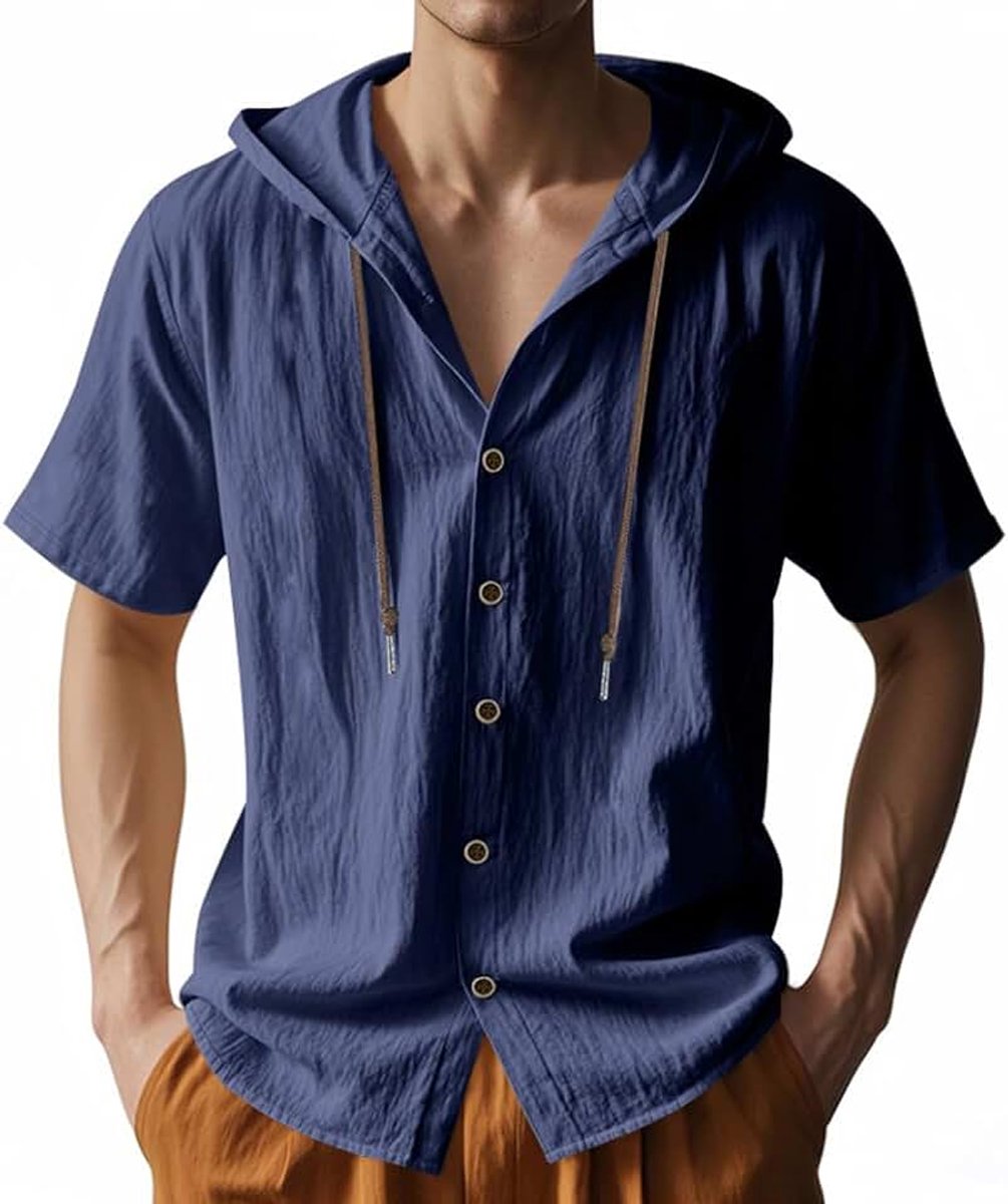 Overhemd met korte mouwen voor heren, met capuchon, licht en ademend design voor de zomer, casual en moderne stijl