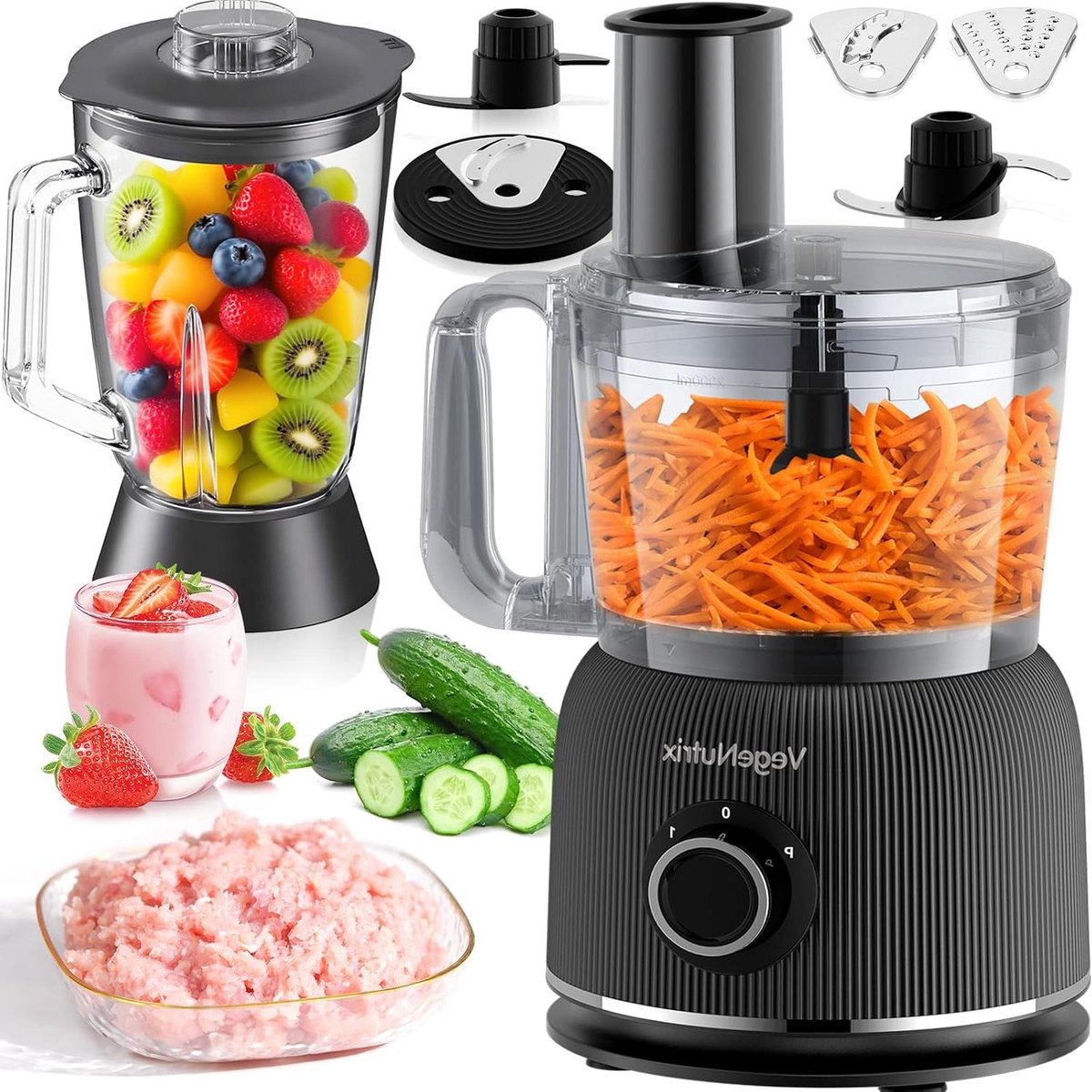Keukenmachine Blender - Keukenrobot Mixer - Maaltijden Bereiden - Krachtige 1500W Motor - 2.5L & 2L Cups - Zilver
