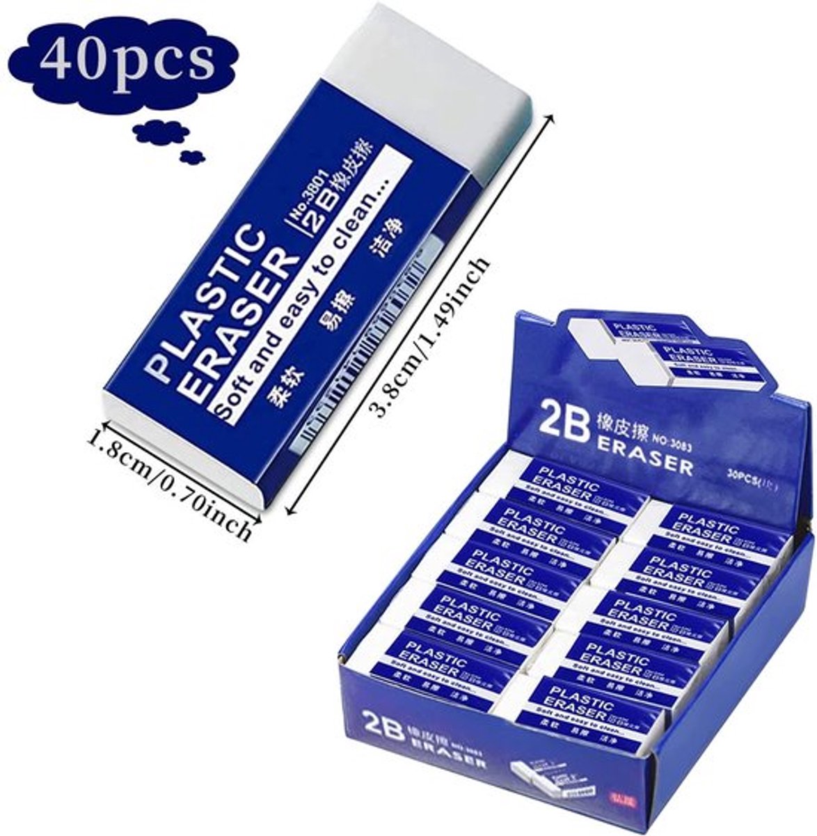 - Witte Gummetjes - 40 Stuks - Perfect voor School - Duurzaam en Lichtgewicht - Geschikt voor Tekeningen - Rubber