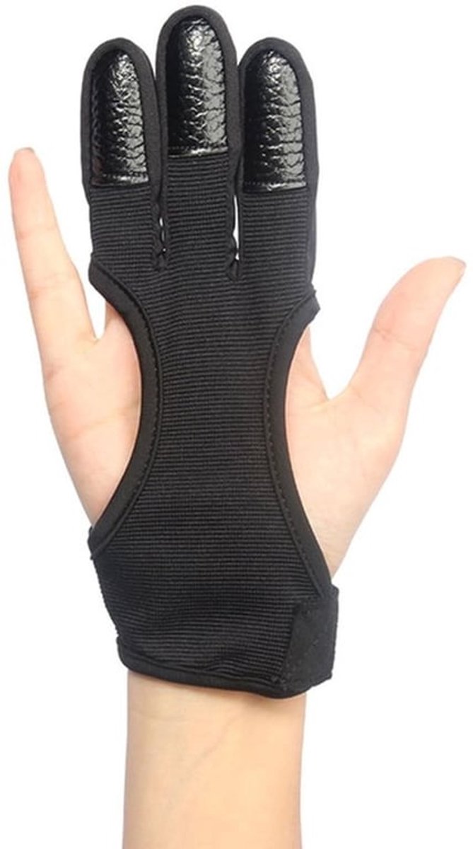 - Boogschiethandschoenen - 3-Vinger Handschoenen - Beschermend en Ademend - Zwart - Niet-Slip - Perfect voor Boogschutters - Unisex