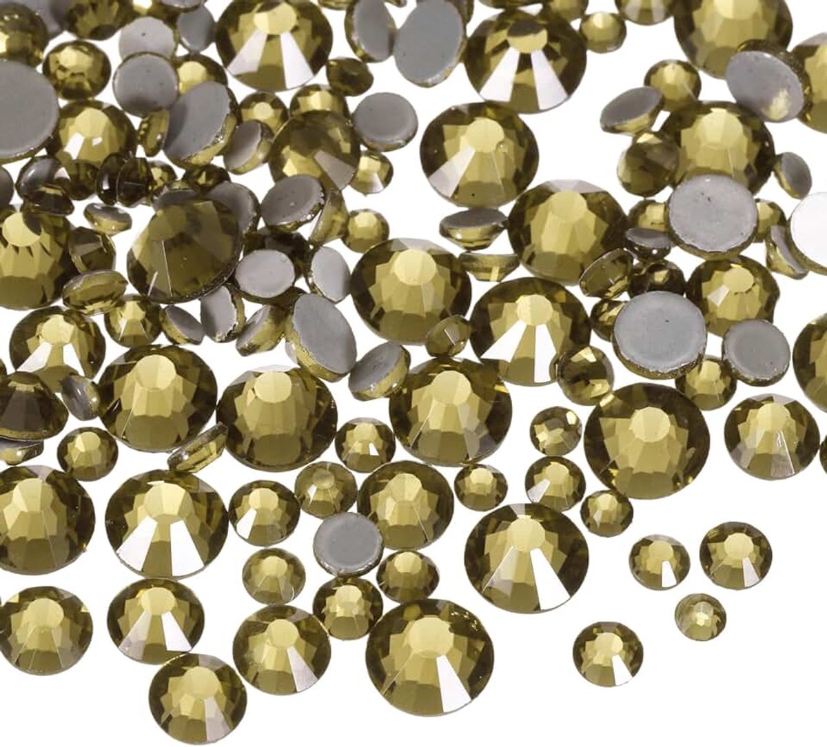 Strassteentjes, 400 stuks, platte rug, kristal, glazen stenen met doorzichtige doos, nageldesignset voor knutselen, kleding, doe-het-zelfdecoratie, 5 maten, SS6-SS20, set goudkleurig