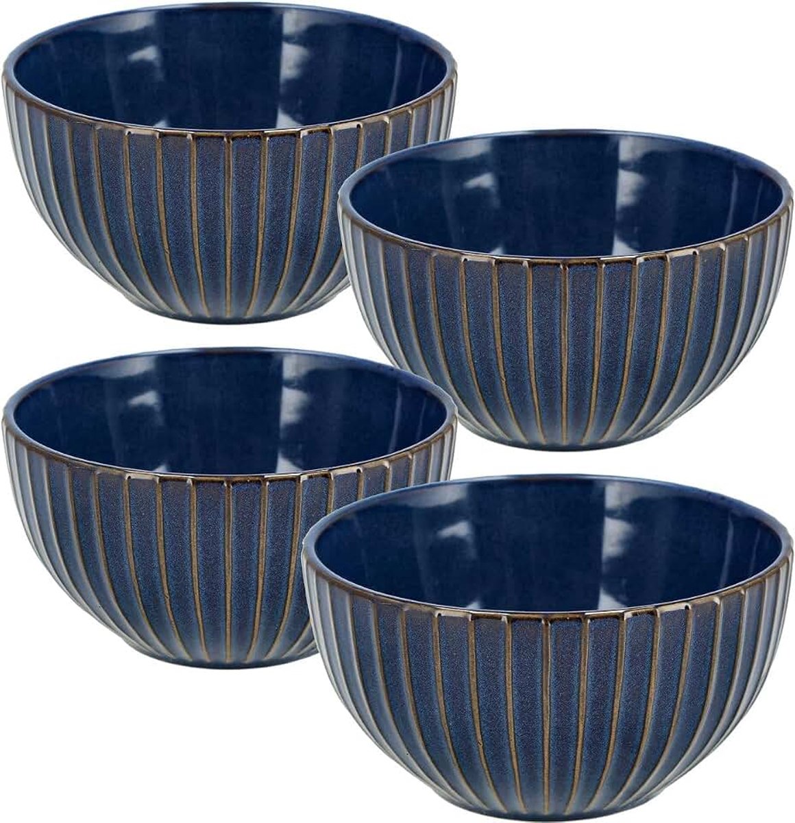 Set van 4 – Ramen Kommen 750 ml – Serveerkom, Slakom, Mengkom, en Fruitschaal - Aardewerk Kommen 14 cm voor Soep, Noodles, Ontbijt en Salade
