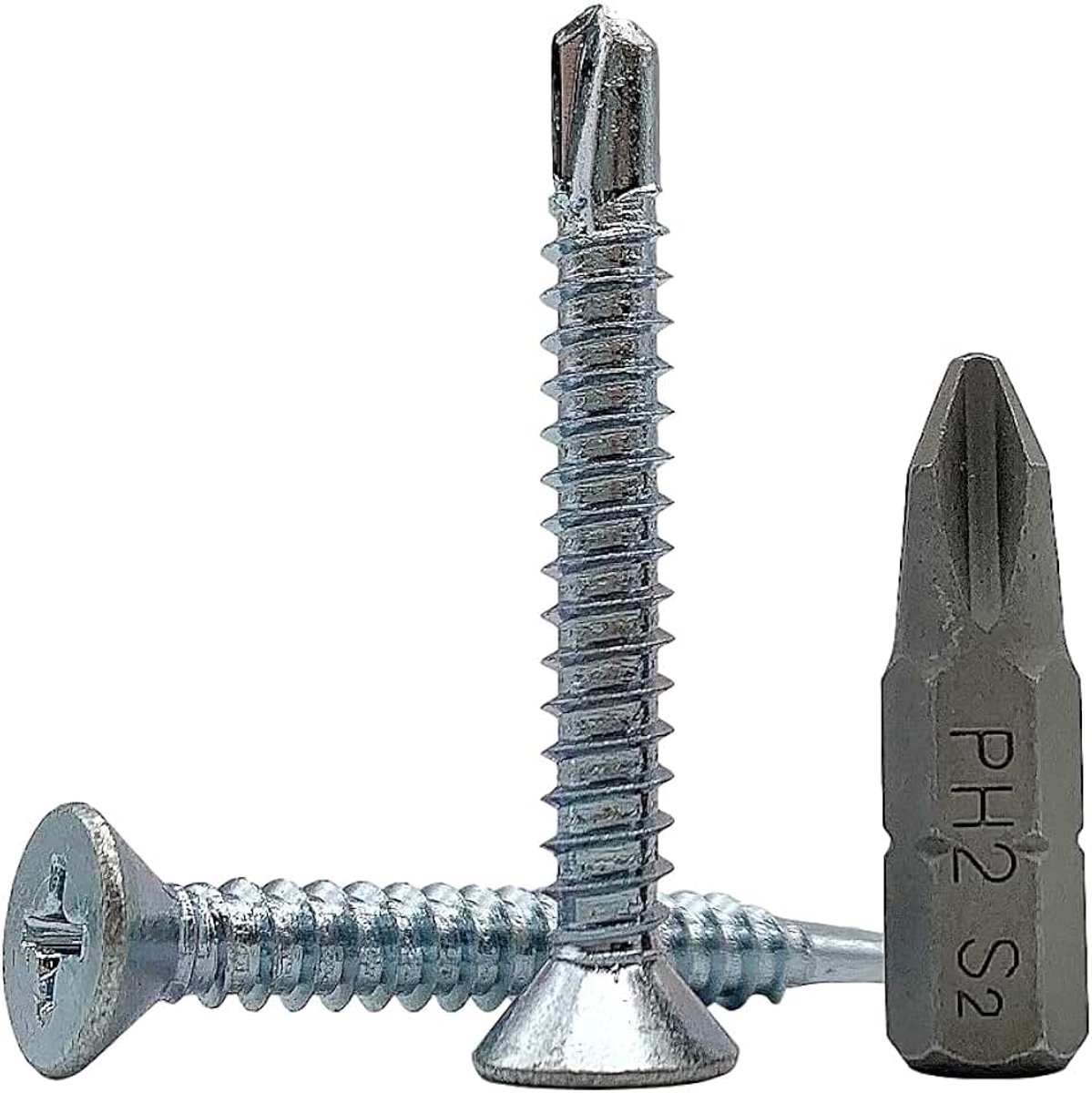 50 stuks DIN 7504 P verzinkt staal 4,8 x 38 mm schroeven, zelfborende plaatmetalen schroef, (PH) kruiskopkop, verzonken kop, zelftappend (50, 4,8 x 38 mm)