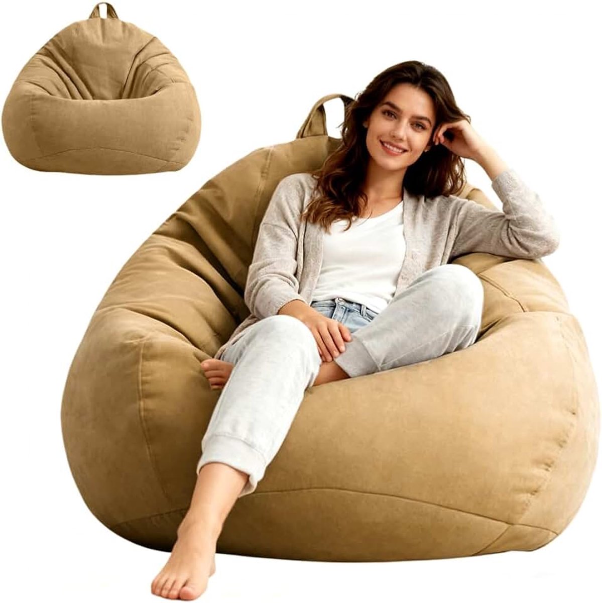 Zitzak XL, druppelvorm, alleen overtrek (zonder vulling), Bean Bag Chair voor volwassenen en kinderen, gaming-zitzak voor woonkamer, kinderkamer, bank, buitendecoratie, 100 x 120 cm (koffie)