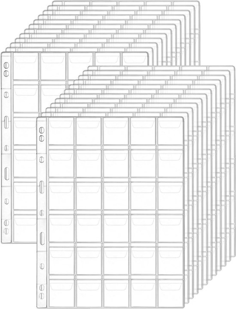 24 Bladen Muntverzamelpagina's, Muntzakjes voor Muntalbum, 9 Gaten, 30 Pockets, 35x35mm, Ideaal voor Muntverzamelaars en Hobbyisten