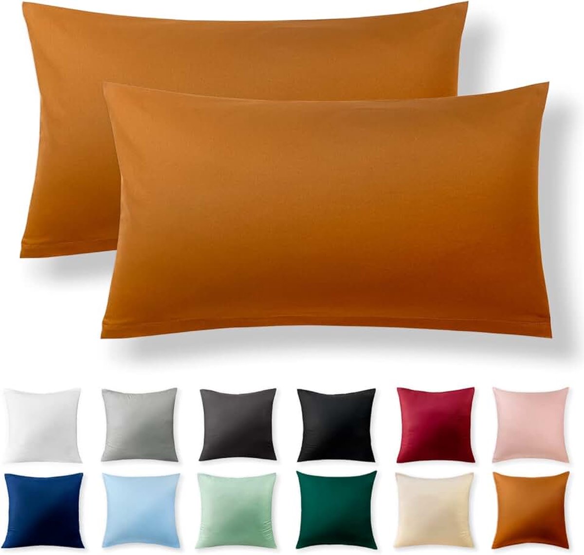 Renforcé kussensloop, 40 x 80 cm, 100% katoen met YKK-ritssluiting, super zachte hoofdkussensloop, kussenhoes van 80 x 80 cm, alleen kussensloop, kaneelbruin