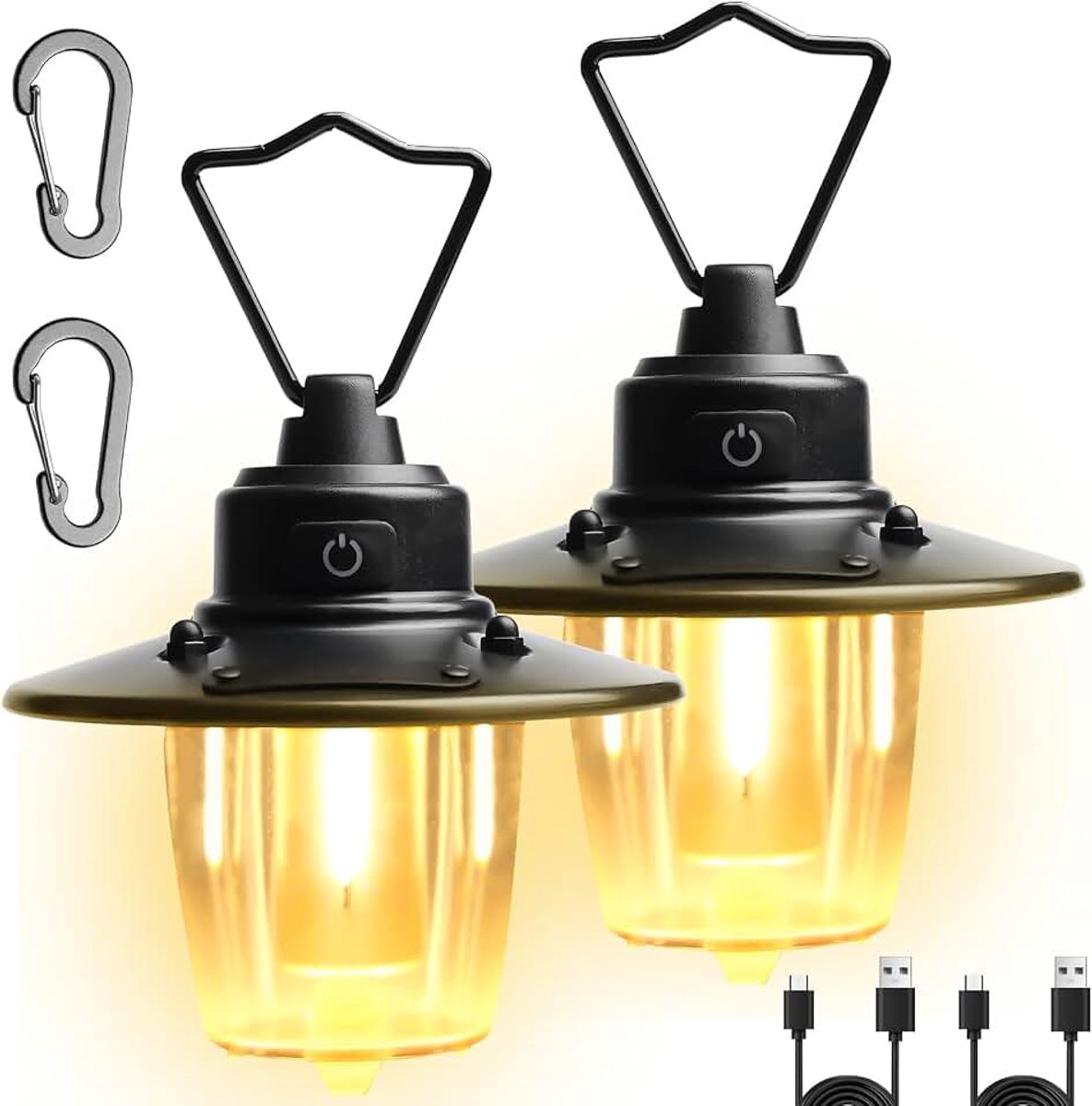 2 stuks led-campinglamp, oplaadbaar, USB-oplaadbaar, draagbaar, 3 lichtmodi, traploos dimbaar, campinglamp, oplaadbaar, IPX4 waterdicht, 2800 mAh, campinglantaarn voor kamperen, vissen, stroomuitval