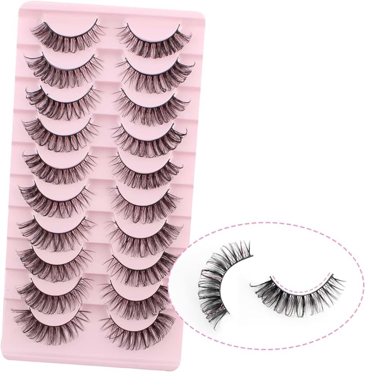 Eye Lashes, natuurlijke Russische strip, D-krul, valse wimpers, 10 paar krullende wimpers, herbruikbaar, natuurlijke kunstwimpers, met 3D-effect, hybride kunstwimpers