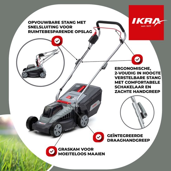 IKRA Bosch 36 V accu-grasmaaier IB-LM 33 voor gazons tot circa 250 m² – inclusief 36V accu (2,0 Ah) en oplader — afbeelding 3