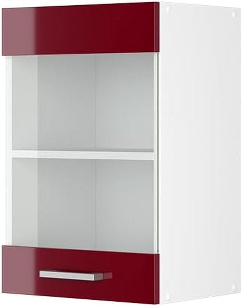 Glazen keukenkast - Hangend servieskast - Keuken organiseren - Modulair ontwerp - 40 cm breed - Rood hoogglans