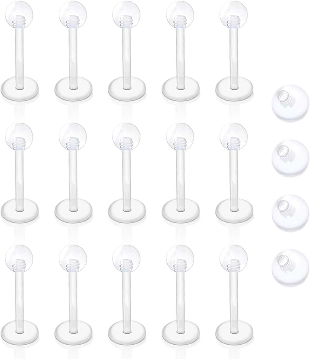 Kunststof, 1,2 mm, labret, 6/8/10/12 mm, flexibele acrylpiercing, lip, helix, tragus, retainers