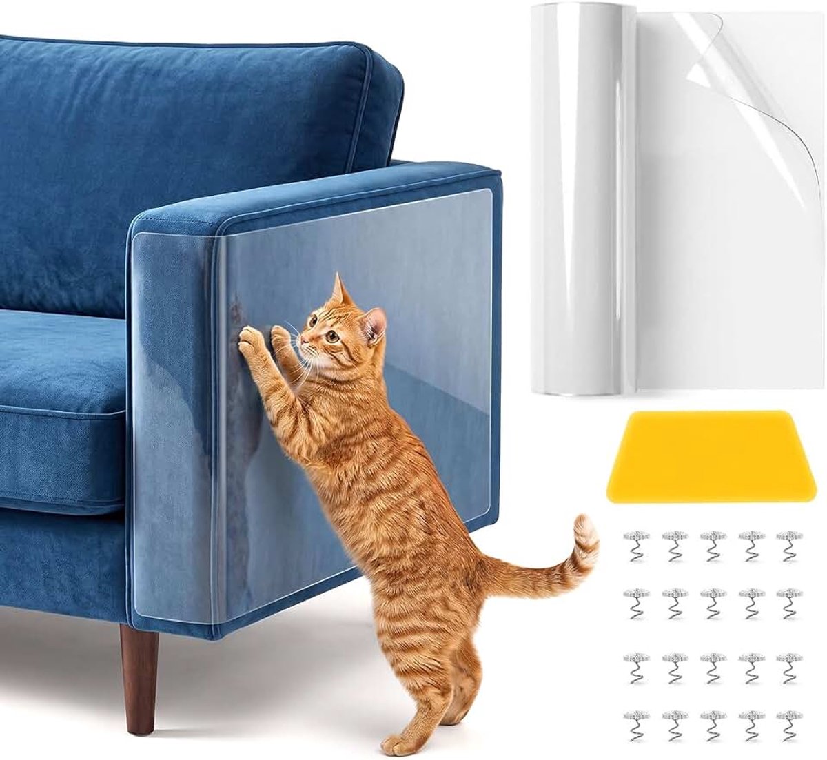 Krasbescherming voor bank, kat, transparant, 5 m x 43 cm, kattenbescherming, zelfklevende tape, extra lang, anti-krasfolie voor katten, bankbescherming, kat, muurbeschermingsfolie, zelfklevend
