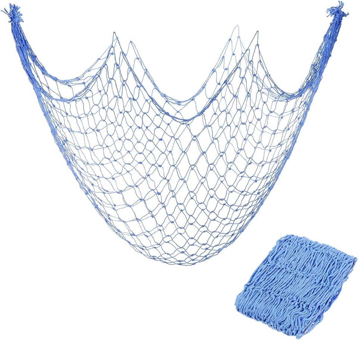 Set van 2 decoratieve visnet decoratie, blauw, 200 x 100 cm, fotoophanging, katoen, visnet voor strandfeest, Hawaïparty, onder de zee, feestdecoraties