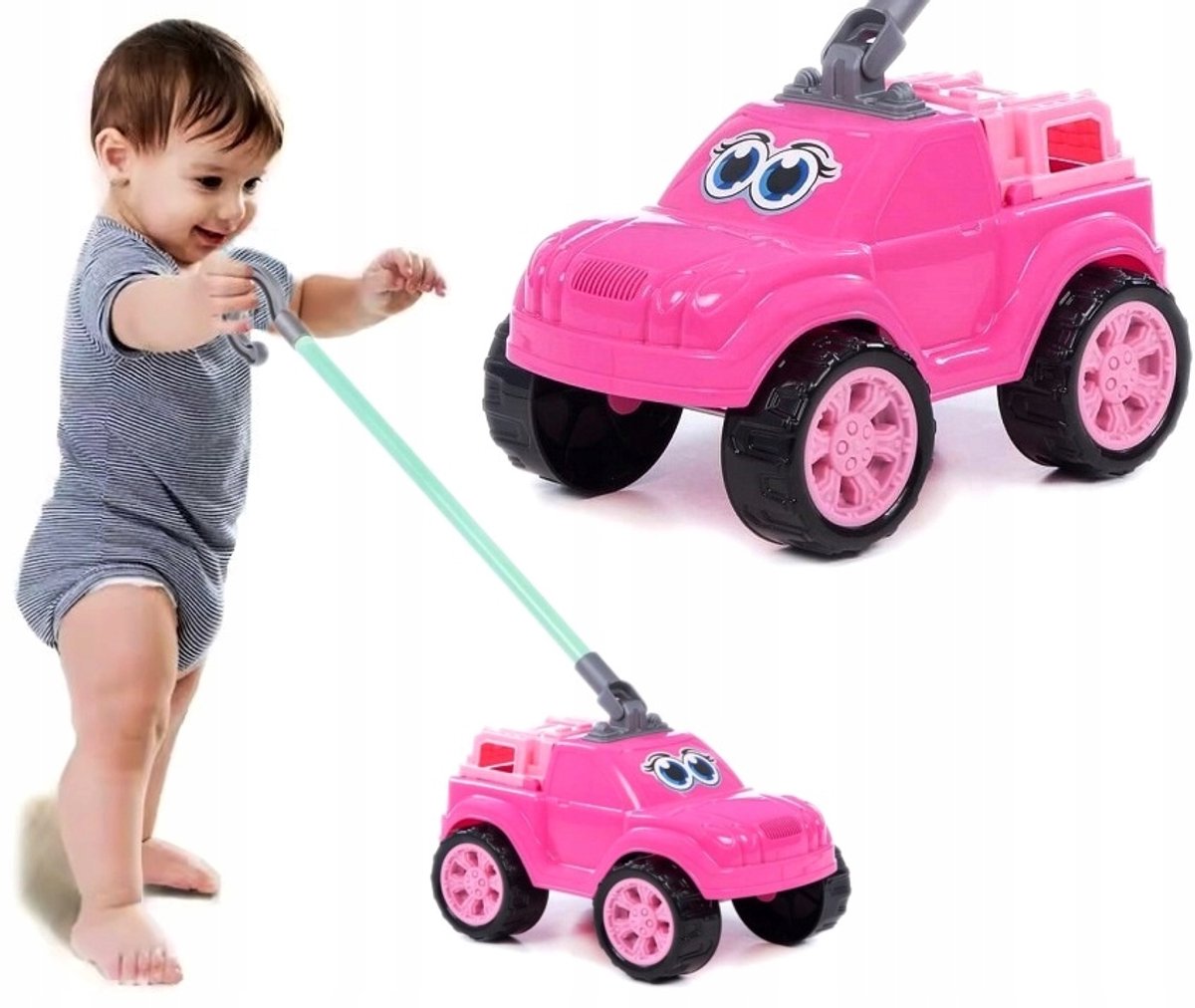Loopauto met duwstang - roze terreinwagen voor peuters