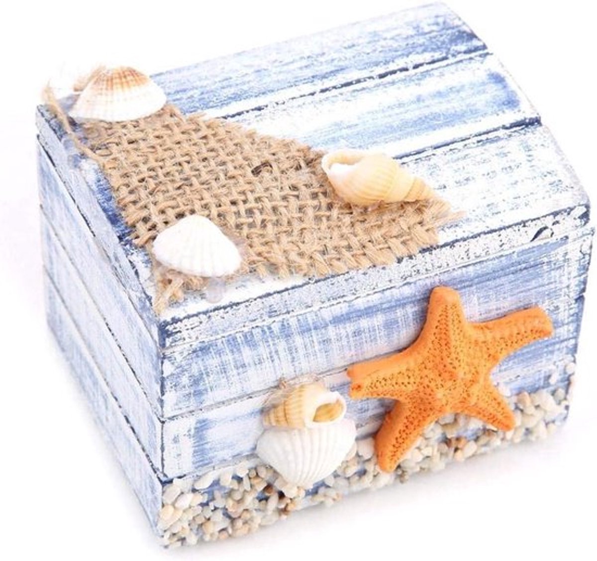 Opbergdoos Mediterraanse stijl houten sieradendoosje zeester design.