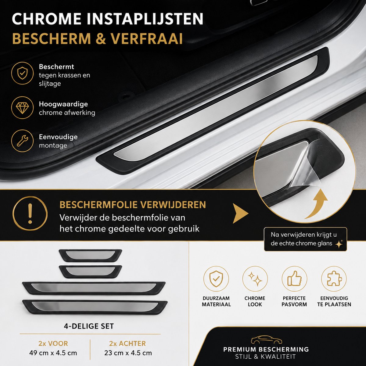 Instaplijsten BMW 5 serie G30 & G31 - Set van 4 - Zwart chrome - AIM