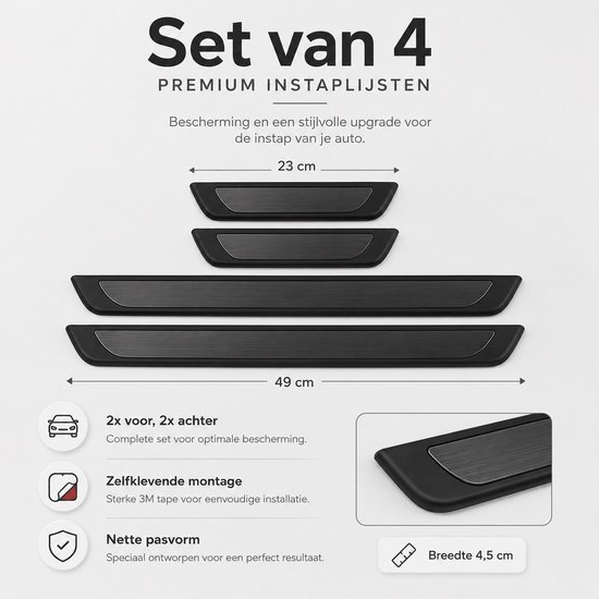 Set van 4 premium dorpelbeschermers: 2x 49 cm, 2x 23 cm. Met geborstelde afwerking.