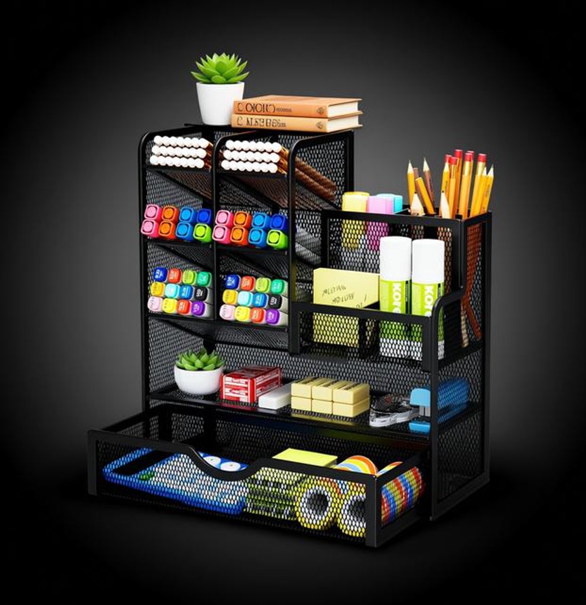 Marbrasse Mesh Bureau Organizer, Stationaire Organizer, Multifunctionele Penhouder, Desktopopslag en Lade voor Thuiskantoor (Zwart)
