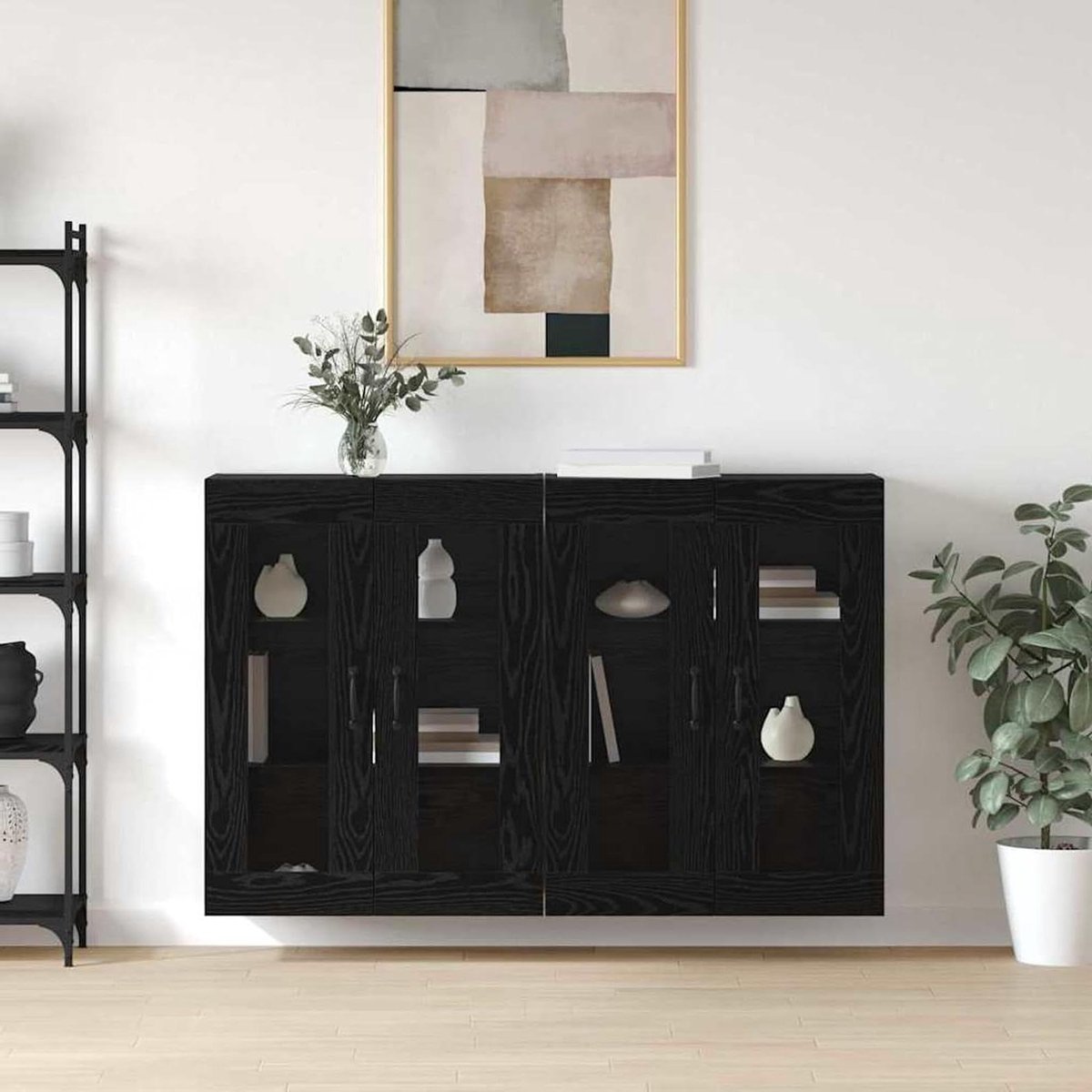 Wandkasten Set - Opbergkasten - Servies Presenteren - Rustiek Design - 695 cm - Zwart eiken